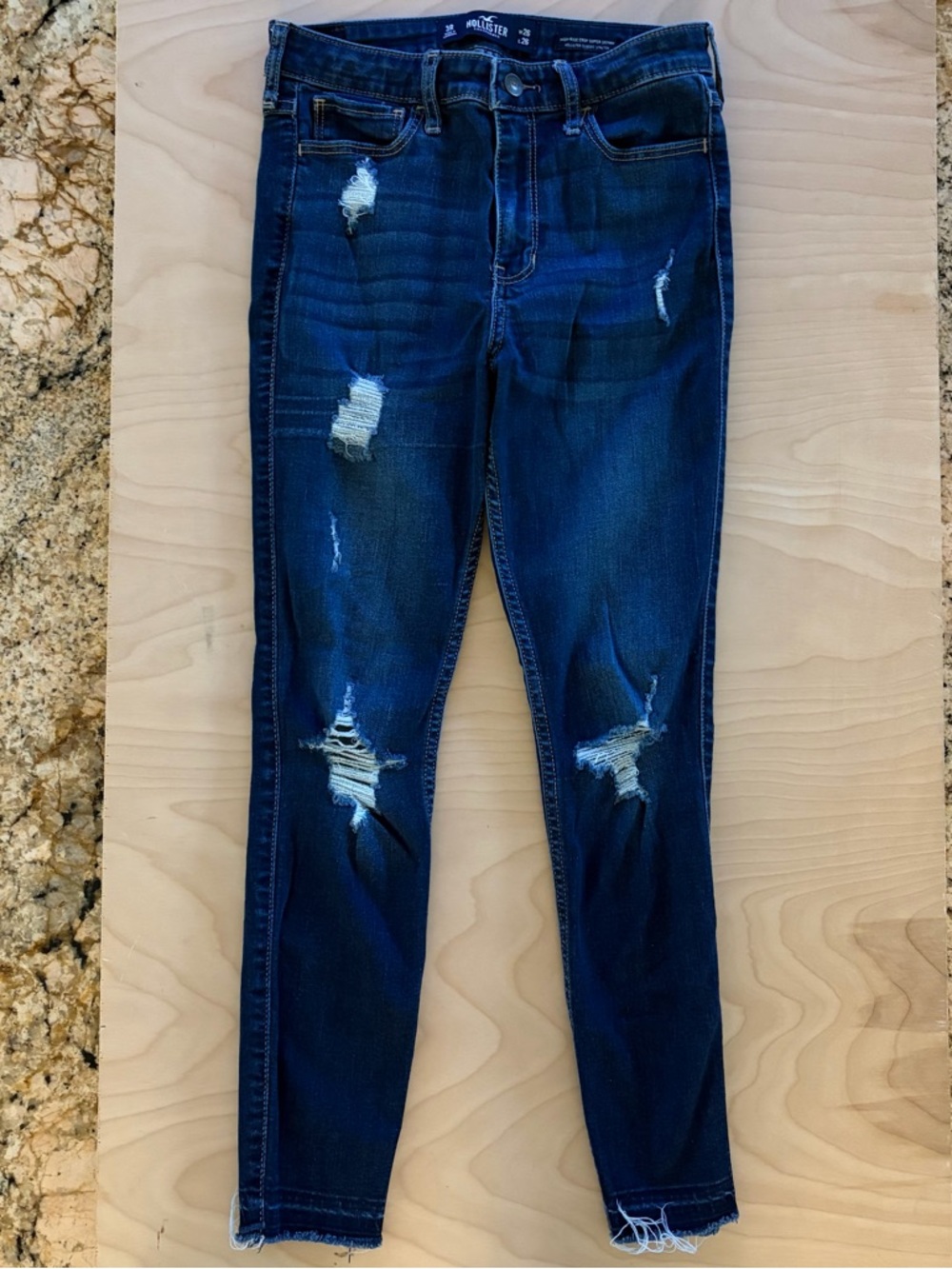 Hollister Women's Dark Indigo Distressed Skinny Jeans Ripped